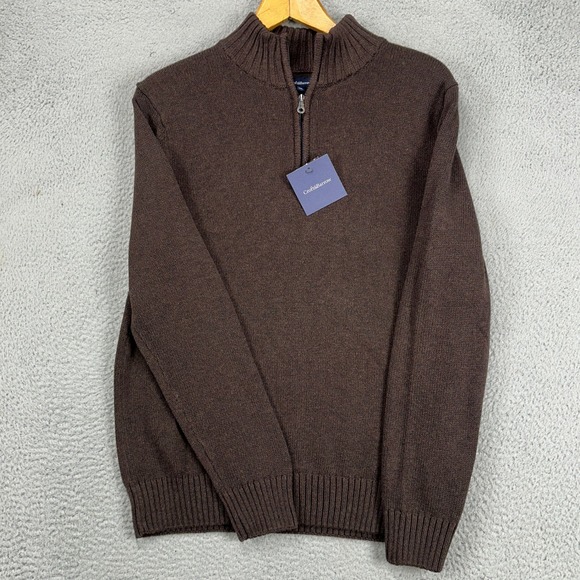 Croft Barrow Mens Pullover Sweater Medium Brown Knit Quarter Zip Long Sleeve NEW